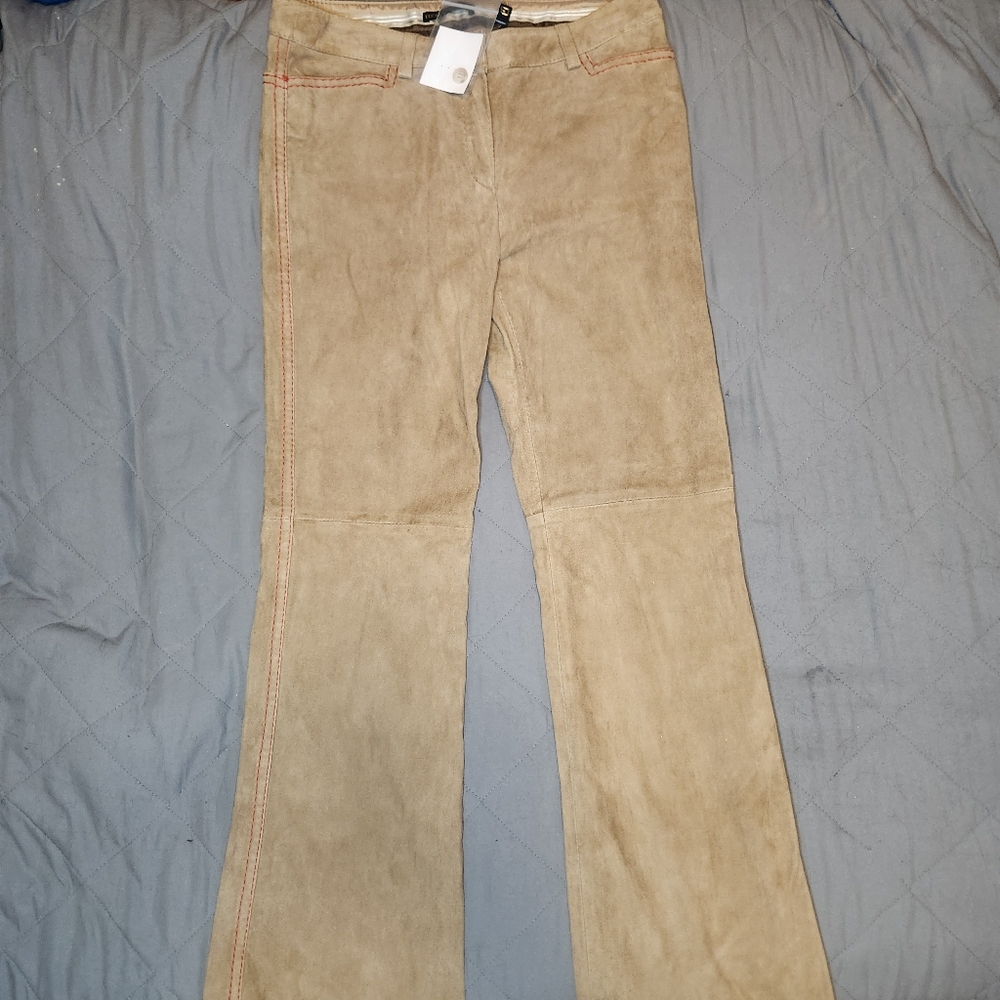 Luciano Barbera 100% Genuine Leather‎ 30" Waist High Wasit Flare Pants Brown NWT